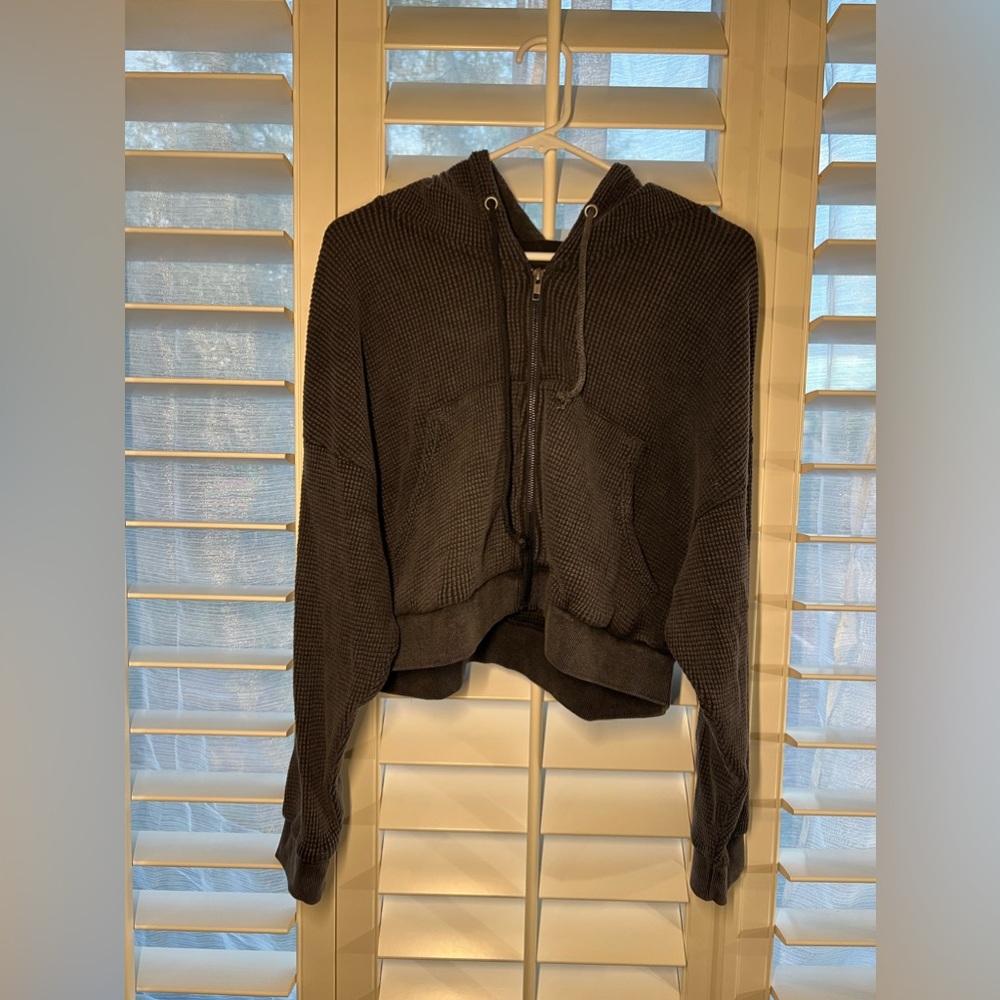 Waffle knit zip up